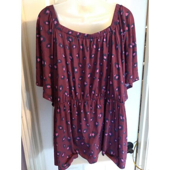 Lane Bryant Top Swing Collection Maroon Peasant Off Shoulder Sz 24 Boho New - Picture 3 of 9